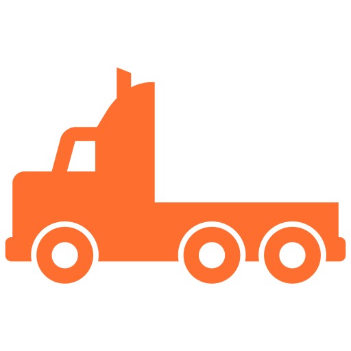 Orange truck icon on black background.