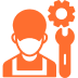 Orange mechanic icon with wrench and gear.